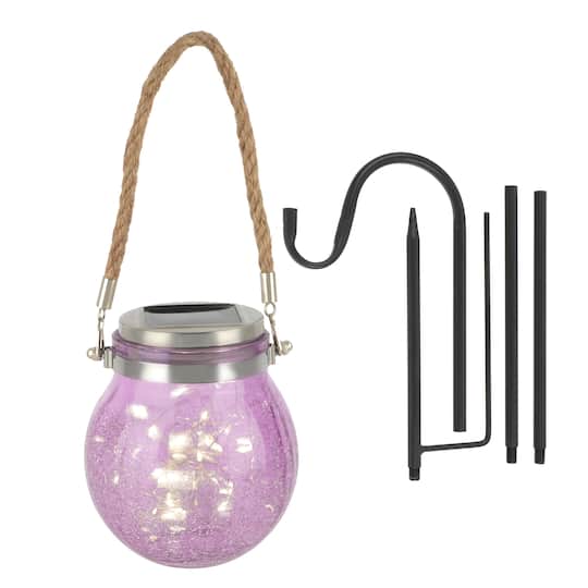 Warm White Solar LED Light Purple Hanging Glass Lantern by Ashland&#xAE;